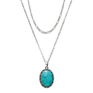 Reclaimed Vintage Unisex 2 Row Necklace with Faux Blue Stone in Silver​​​​